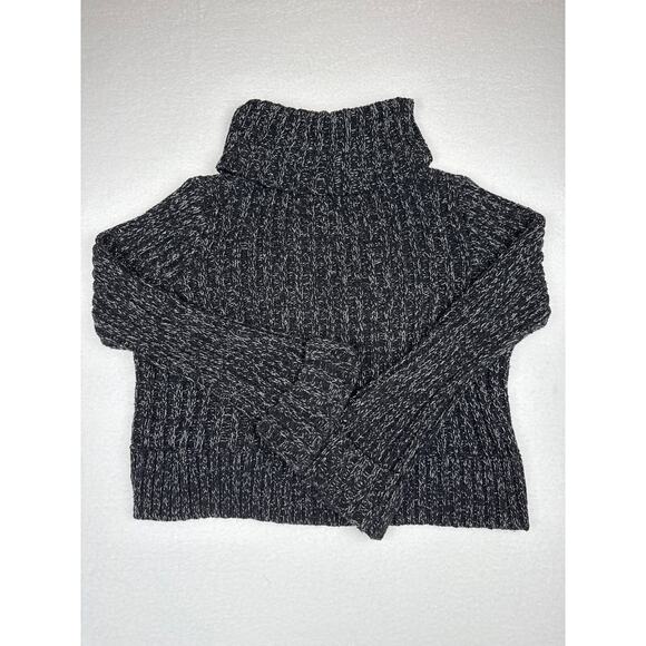 Free people black marled ballet twisted cableturtle neck cropped sweater size M - Picture 3 of 9
